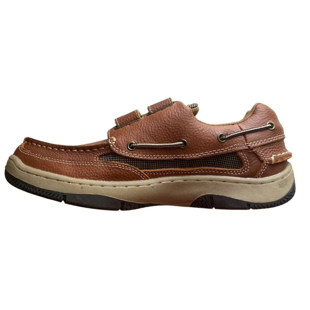 Guide Gear Mens GG Hook N Loop Boat Shoes Size 10 Leather/Textile Upper Brown